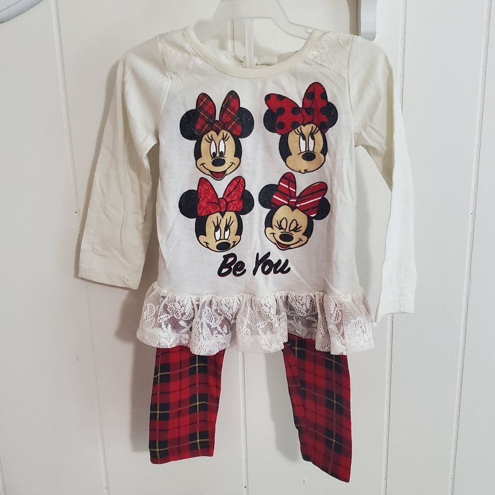 Disney Minnie Mouse black and red plaid set 3T